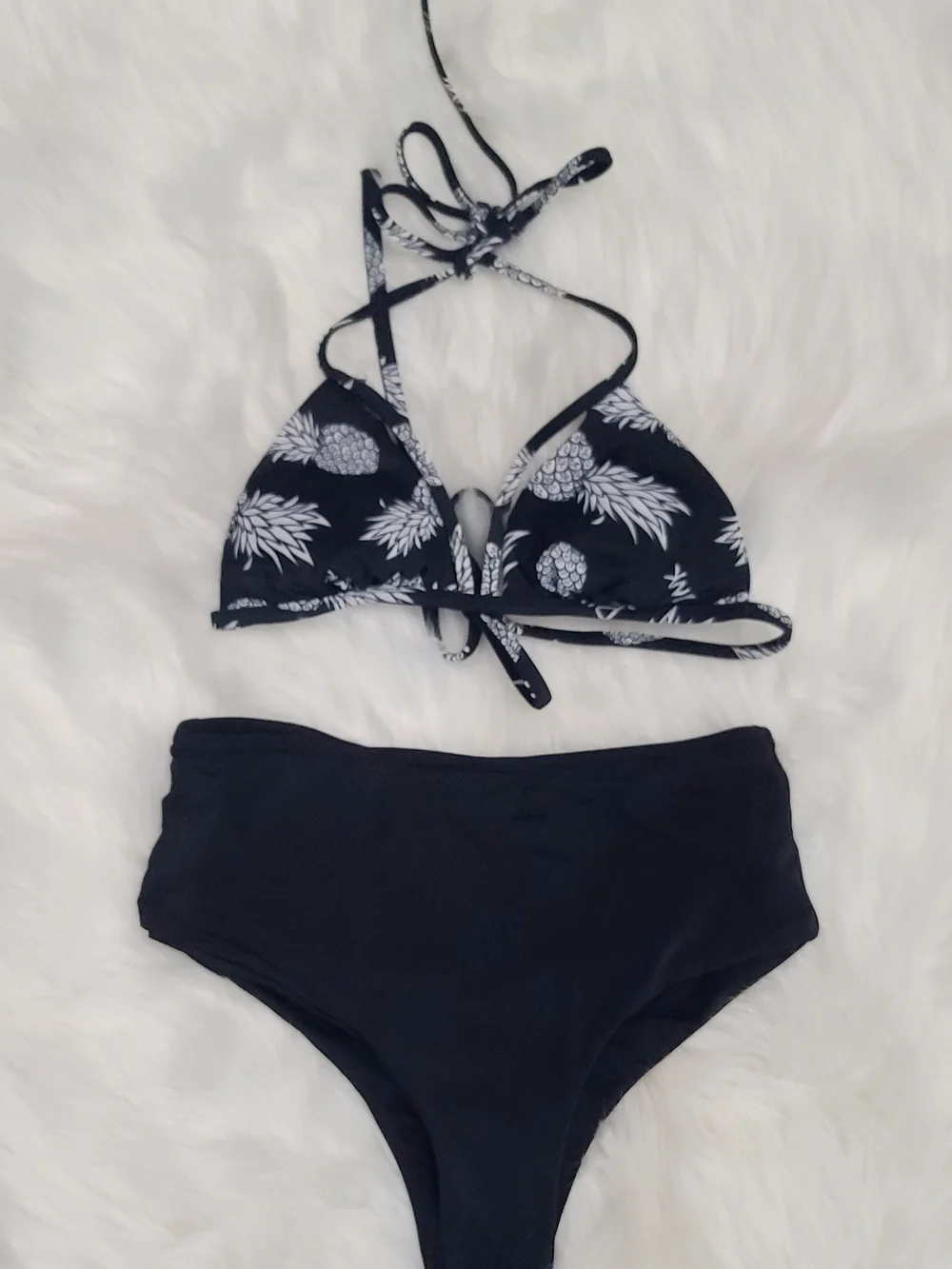Source Unknown Black Pineapple Print Young Teen 2 Piece Bathing Suit S